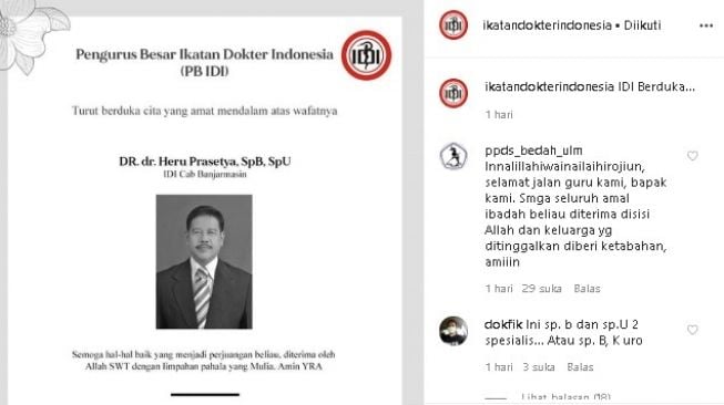 Dokter spesialis urologi Heru Prasetya meninggal dunia karena corona. (Instagram/@ikatandokterindonesia)