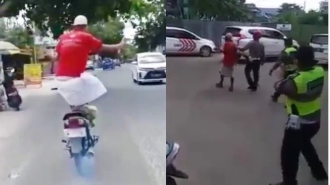 Viral Kakek Naik Motor Berdiri, Berujung Dijemput Polantas