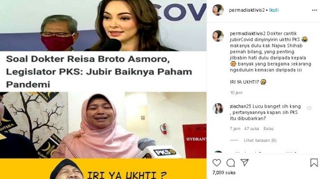 Unggahan Abu Janda soal dr Reisa. (Instagram/@permadiaktivis2)