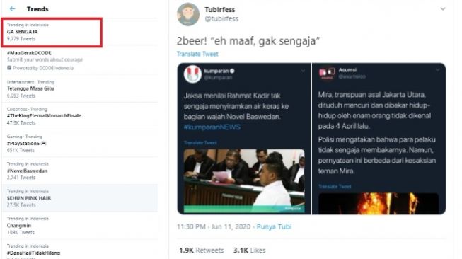 'Ga Sengaja' Trending di Twitter (Twitter)