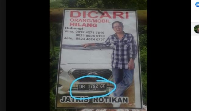 Reklame pencarian mobil dan pengemudinya. (Facebook/Yuni Rusmini)