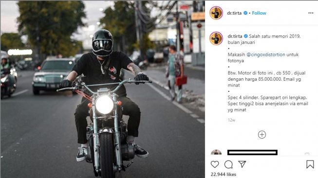 Siap menelusuri jalanan dengan Honda CB500 (Instagram-dr.tirta)