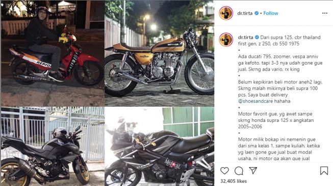 Motor yang pernah dimiliki dr. Tirta (Instagram/dr.tirta)