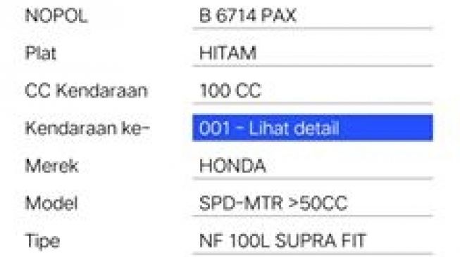 Data kendaraan milik penjambret yang lewat jalur Busway (Samsat DKI Jakarta)