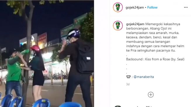 Ojol emosi ketika memergoki pacarnya bersama selingkuhannya (Instagram-gojek24jam)