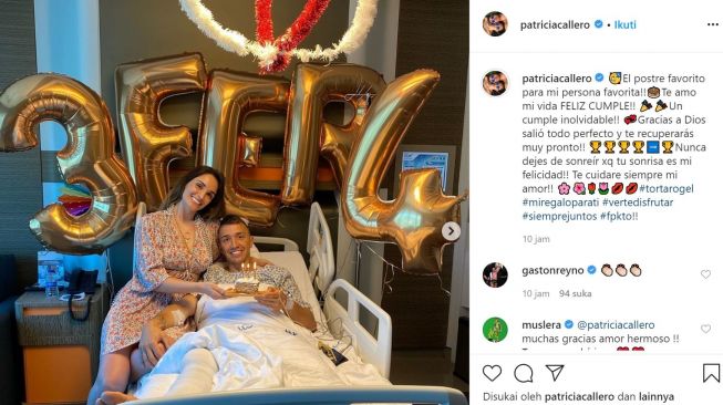 Fernando Muslera merayakan ulang tahunnya bersama sang istri bernama Patricia Callero di rumah sakit. (Instagram/patriciacallero)