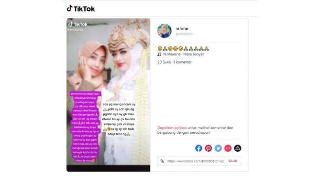 Permintaan maaf pengunggah video viral petugas KUA menikahkan mantan istri (TikTok)