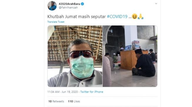 Fahri Hamzah Unggah Foto Khotbah Jumat (Twitter)