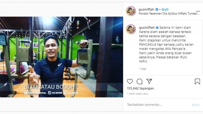 Gus Miftah menaggapi RUU HIP (Instagram)