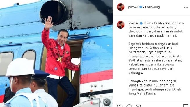 Jokowi ucapkan terima kasih di hari ulang tahunnya. (Instagram/@jokowi)