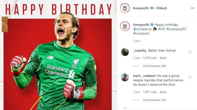 Liverpool mengucapkan selamat ulang tahun pada Loris Karius. (Instagram/liverpoolfc)