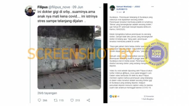 Cuitan warganet yang mengunggah video dokter telanjang di Surabaya (Twitter).