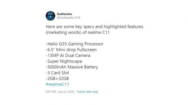 Bocoran Realme C11. [Twitter]