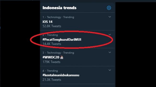 Trending #PecatTengkuzulDariMUI. (Twitter)