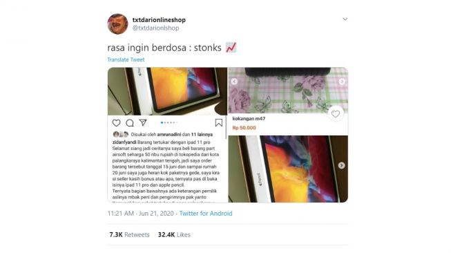 Curhatan warganet salah terima barang. [Twitter]