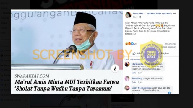 CEK FAKTA: Maruf Amin Keluarkan New Fatwa Salat Tanpa Wudhu dan Tayamum?