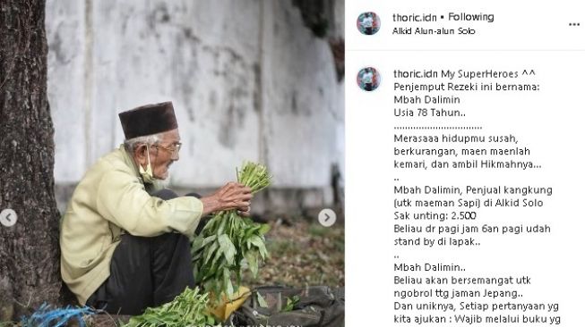 Mbah Dalimin, kakek penjual kangkung viral. (Instagram/@thoriq.idn