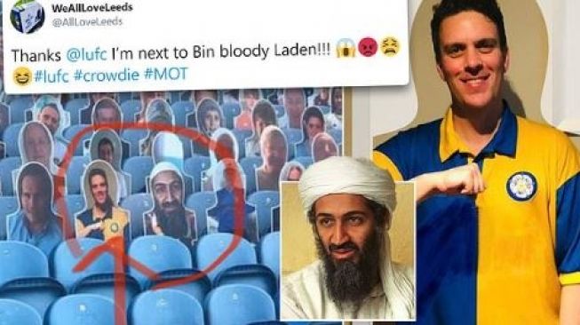 Cuitan fans Leed United yang mengaku senang bisa duduk di samping Osama bin Laden. (Twitter/@sportbible)