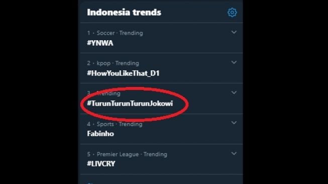 Trending Topik Twitter #TurunTurunTurunJokowi. (Twitter)