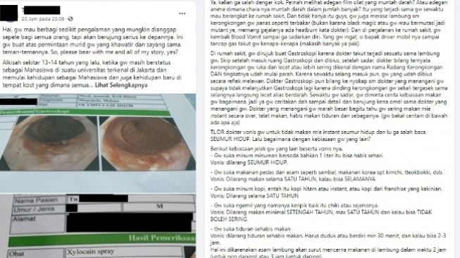 Viral Curhat Eks Anak Kos Divonis Dilarang Makan Mie Instan Seumur Hidup (Facebook)