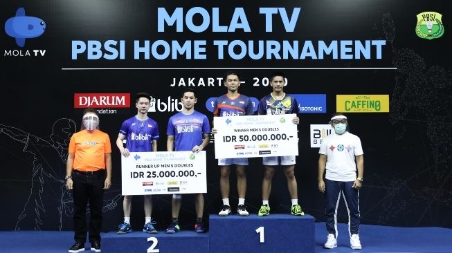 Podium Juara PBSI Home Tournament di Pelatnas PBSI, Cipayung, Jakarta Timur, Jumat (26/6/2020). [Humas PBSI]