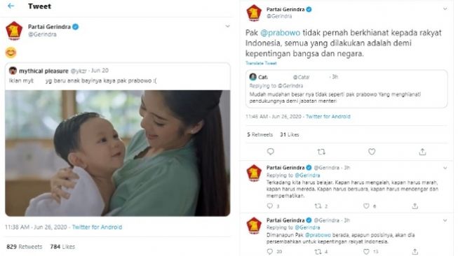 Unggah foto bayi mirip Prabowo, Gerindra semprot warganet yang doakan jangan jadi pengkhianat (Twitter)