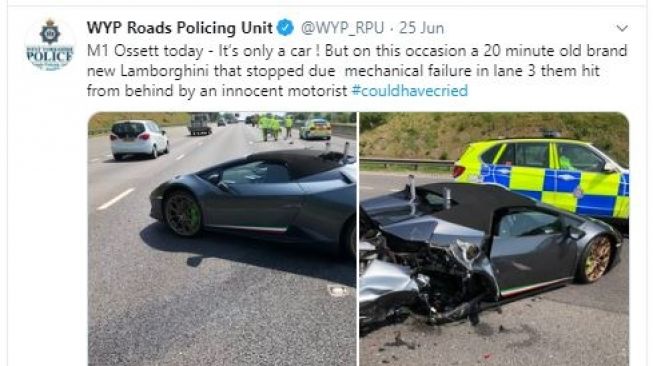 Lamborghini ringsek ditabrak mobil van. (twitter/@wyp_rpu)