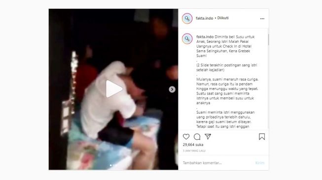 Video viral istri kepergok selingkuh di hotel padahal diminta suami beli susu (Instagram)