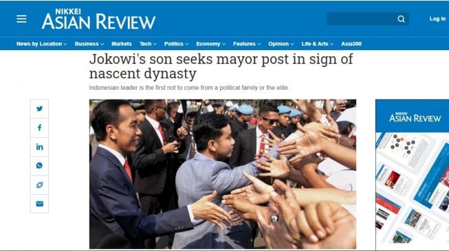 Media Asing Menyoroti Gibran dan Bobby Maju Pilkada 2020 (Screenshot Nikkei Asian Review)