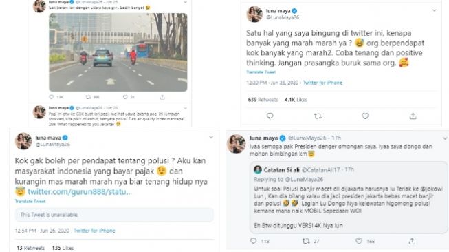 Luna Maya mengomentari kualitas udara dan polusi Jakarta tapi warganet marah-marah (Twitter)