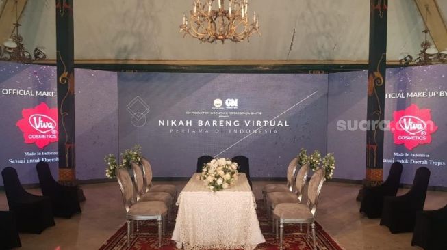 Salah satu lokasi ijab qabul yang digunakan untuk nikah bareng virtual di Royal Ambarukmo, Yogyakarta, Minggu (28/6/2020). [Suarajogja.id / Baktora]