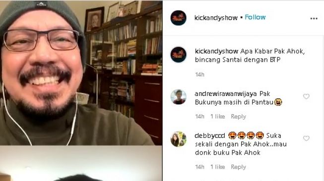 Ahok dan Andy F Noya saat siaran live Instagram. (Instagram/@kickandyshow)