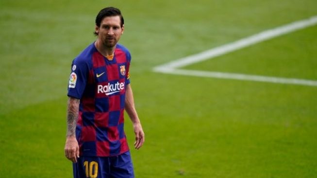 Reaksi kapten Barcelona Lionel Messi setelah timnya ditahan imbang Celta Vigo di pekan ke-32 La Liga yang digelar di Balaidos, Sabtu (27/6/2020). [AFP]