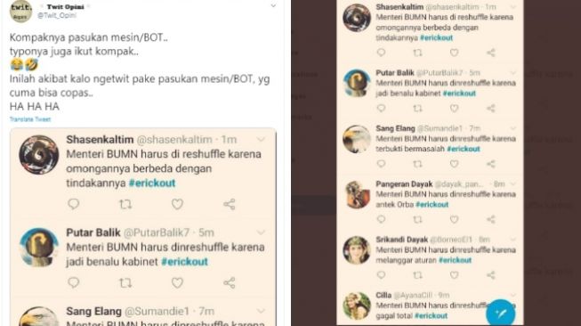 Warganet Minta Menteri BUMN Direshuffle Tapi Kompak Typo (Twitter)