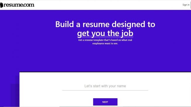 Website membuat CV, Resume.com. [resume.com]