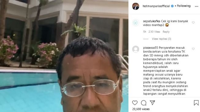 Hotman Paris buka suara soal seleksi PPDB berdasarkan usia. (Instagram/@hotmanparisofficial)