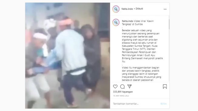 Viral perempuan menangis diangkat paksa sejumlah pria, diduga praktik kawin tangkap (Instagram)