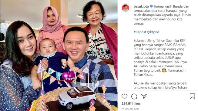 Ahok merayakan ulang tahun yang ke-54 bareng istri dan keluarga tercinta (Instagram)