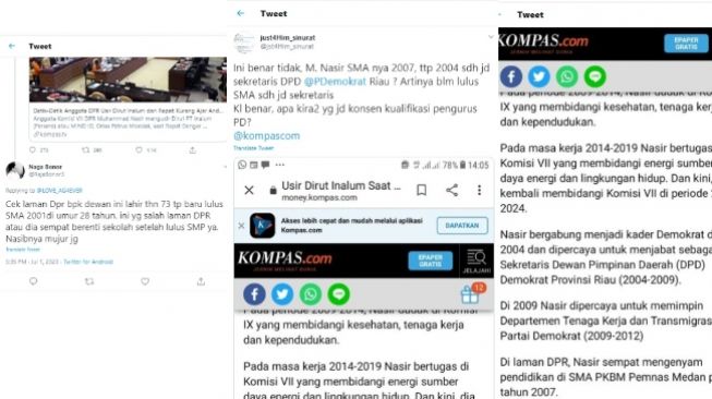 Tahun lulus SMA anggota DPR Muhammad Nasir dipertanyakan (Twitter)