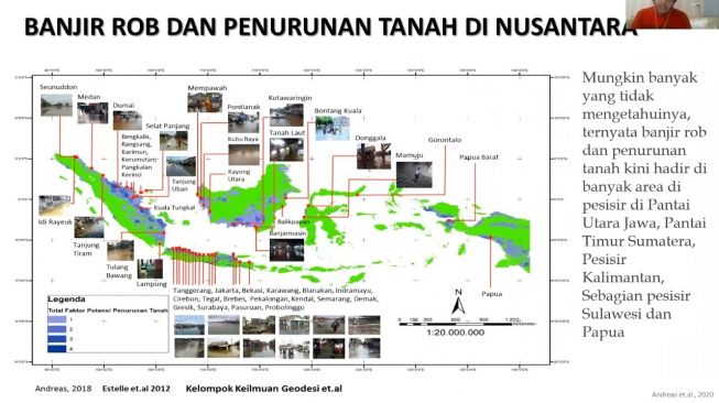 Bahan presentasi dari ahli Geodesi ITB, Heri Andreas, terkait hasil penelitiannya mengenai penurunan tanah di pesisir pantai Jawa dan kawasan Indonesia lainnya. [Dok. Heri Andreas]