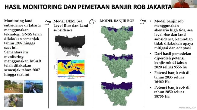 Bahan presentasi dari ahli Geodesi ITB, Heri Andreas, terkait hasil penelitiannya mengenai penurunan tanah di pesisir utara Jakarta. [Dok. Heri Andreas]