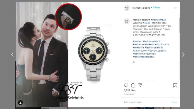 Suami Sandra Dewi, Harvey Moeis, pakai jam tangan senilai Rp22 miliar. (Instagram/@fashion_selebrit)