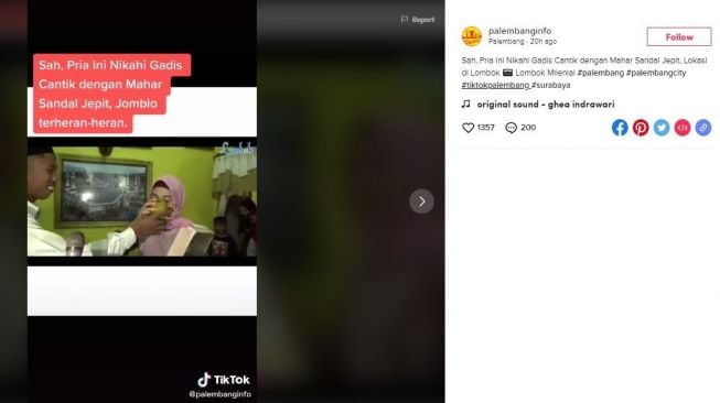 Viral Menikah Mahar Sandal Jepit (tiktok.com/@palembanginfo)