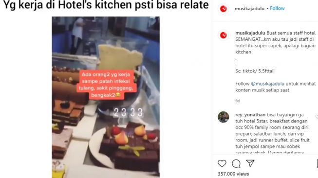 Screenshoot video viral staf kitchen hotel curhat bikin cake sampe tangan luka-luka. (tiktok/ 5.5fttall)