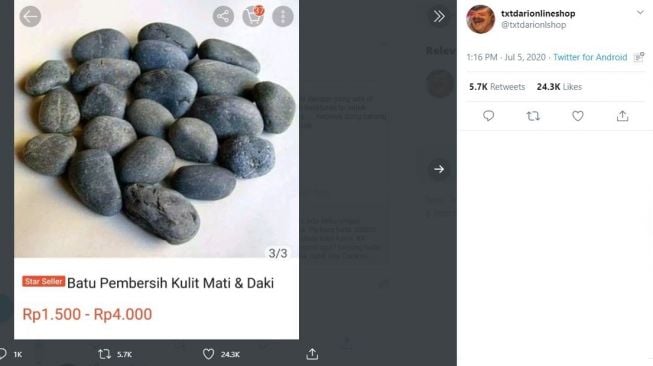 Pembeli Protes Gara-Gara Bentuk Batu Pembersih Kulit (twitter.com/txtdarionlshop)