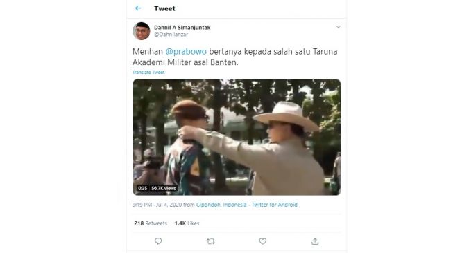 Prabowo Ajak Ngobrol Taruna Keturunan Prancis, Sikapnya Jadi Sorotan (Twitter)