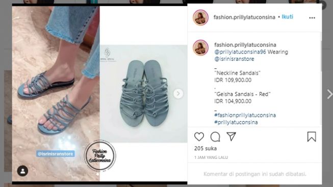 Harga sandal yang dipakai Prilly Latuconsina. (Instagram/@fashion.prillylatuconsina)