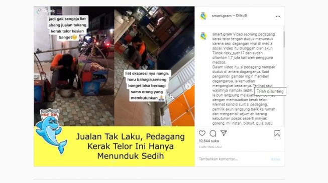 Jualan Tak Laku, Pedagang Kerak Telor Menangis Cium Tanah Usai Buka Amplop (Instagram)