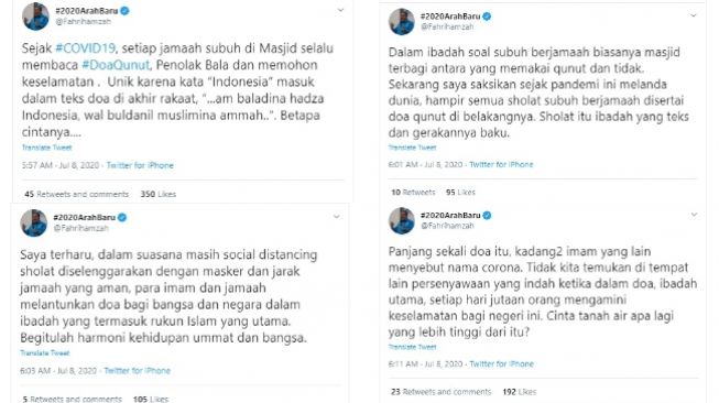 Fahri Hamzah Terharu Ada Hal Unik saat Salat Subuh di Masjid Sejak COVID-19 (Twitter)