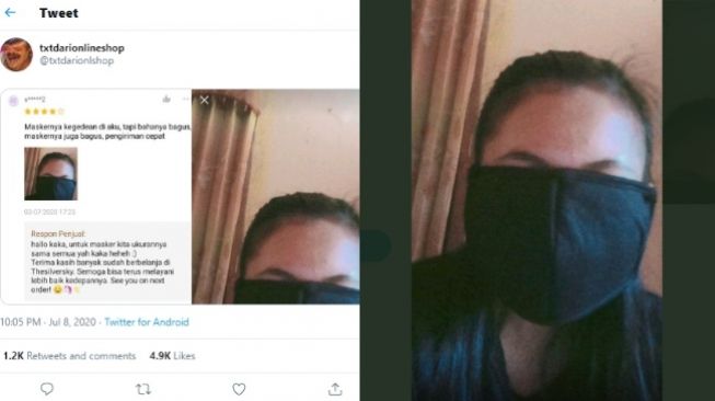 Viral Kocak! Wanita Beli Masker Kain Kebesaran, Publik: Terhindar Zina Mata